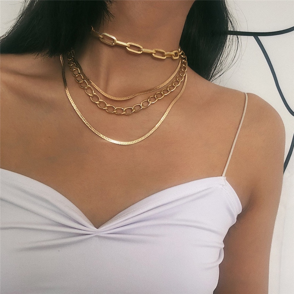 'Fable' Layered Gold Chain Link Choker Necklace - Picture 2 of 9